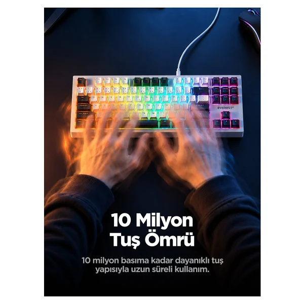 Everest Silent TKL KB-98 Gri-Mavi-Beyaz Membrane Switch Kablolu Oyuncu Klavyesi - Görsel 6