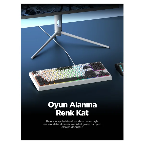 Everest Silent TKL KB-98 Gri-Mavi-Beyaz Membrane Switch Kablolu Oyuncu Klavyesi - Görsel 7