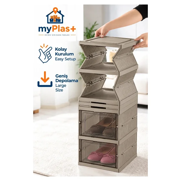 Myplas Çok Amaçlı 6 Katlı Katlanabilir Taşınabilir Premium Portatif Organizer Ayakkabılık - Kahverengi - Görsel 4