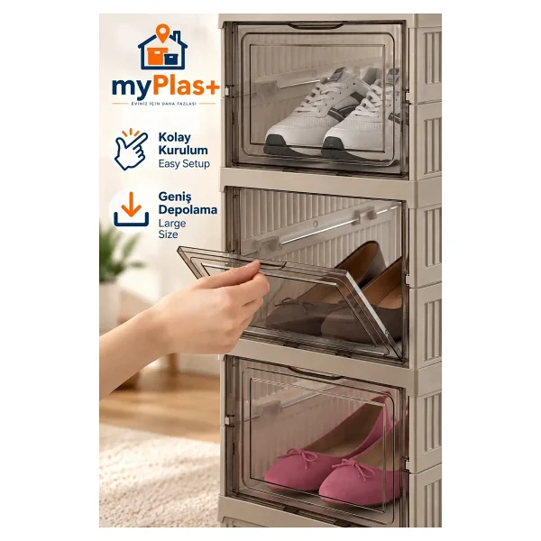 Myplas Çok Amaçlı 6 Katlı Katlanabilir Taşınabilir Premium Portatif Organizer Ayakkabılık - Kahverengi - Görsel 5