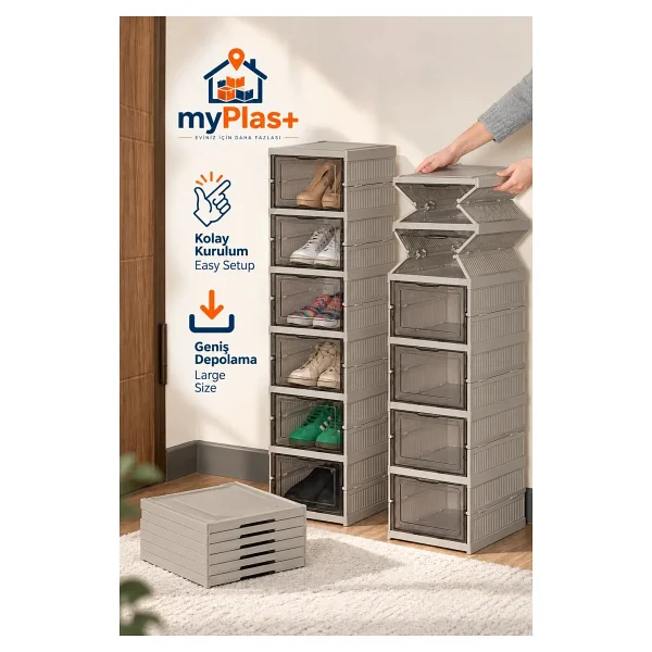 Myplas Çok Amaçlı 6 Katlı Katlanabilir Taşınabilir Premium Portatif Organizer Ayakkabılık - Kahverengi - Görsel 6