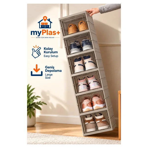 Myplas Çok Amaçlı 6 Katlı Katlanabilir Taşınabilir Premium Portatif Organizer Ayakkabılık - Kahverengi - Görsel 7