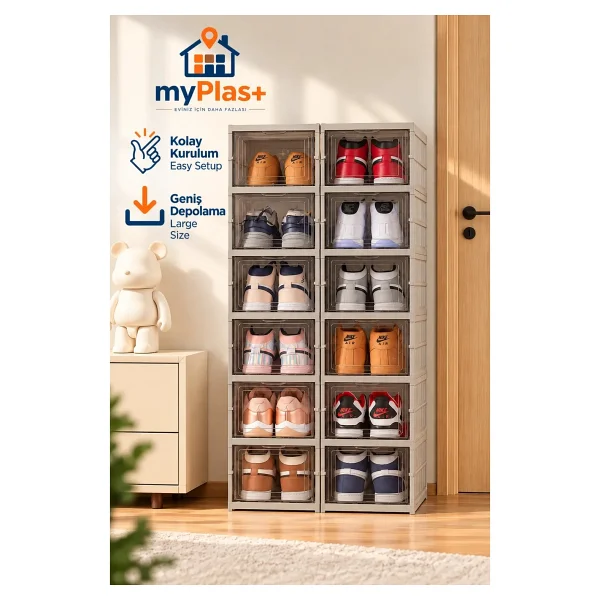 Myplas Çok Amaçlı 6 Katlı Katlanabilir Taşınabilir Premium Portatif Organizer Ayakkabılık - Kahverengi - Görsel 8