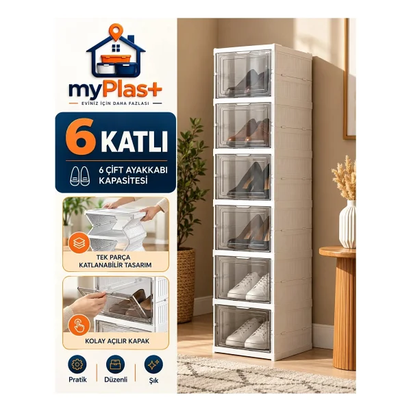 Myplas Çok Amaçlı 6 Katlı Katlanabilir Taşınabilir Premium Portatif Organizer Ayakkabılık - Kahverengi - Görsel 10