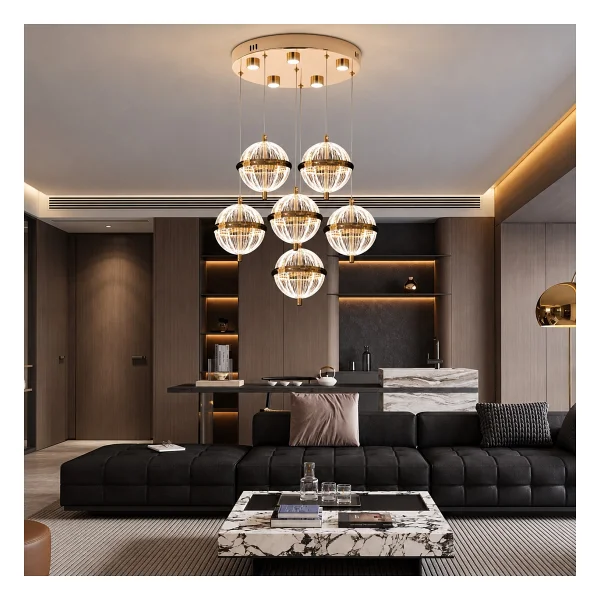 Apliqa Barkın 6'lı 40 Watt Yuvarlak Gold Ledli Modern Salon Avize - Görsel 6