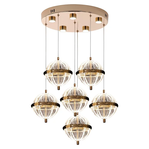 Apliqa Barkın 6'lı 40 Watt Yuvarlak Gold Ledli Modern Salon Avize - Görsel 2