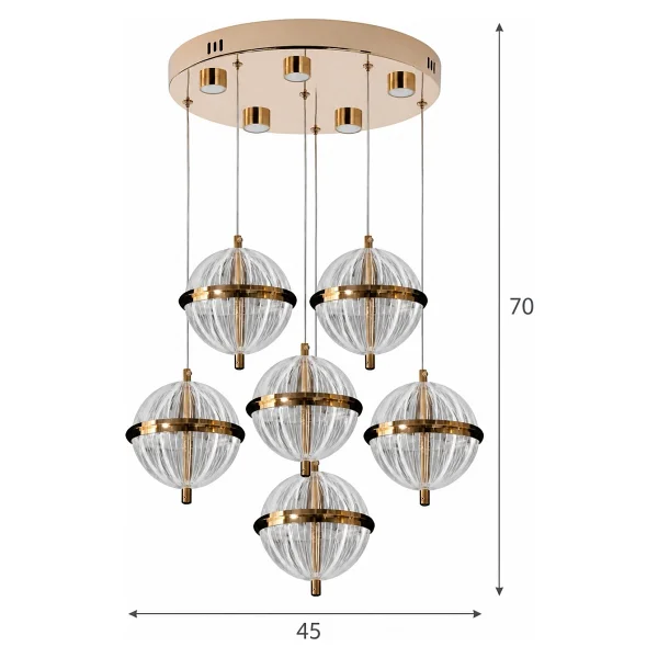 Apliqa Barkın 6'lı 40 Watt Yuvarlak Gold Ledli Modern Salon Avize - Görsel 5