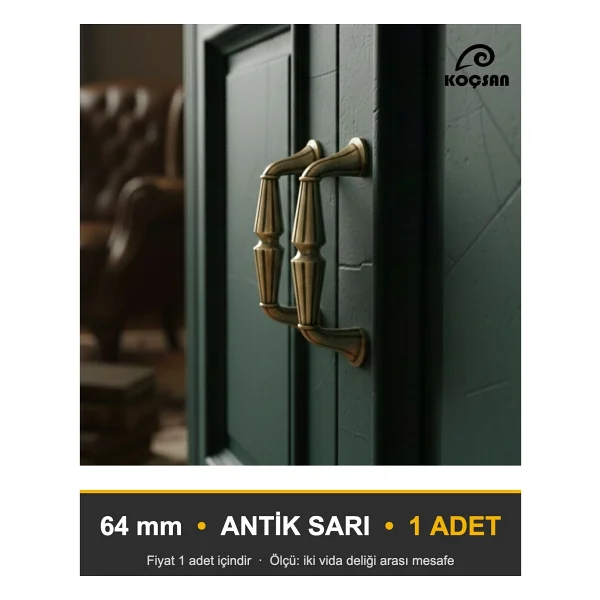 KOÇSAN Saltuk Kulp Lüks Country Mutfak Mobilya Dolap Çekmece Kulpu Antik Sarı 64 mm - Görsel 9