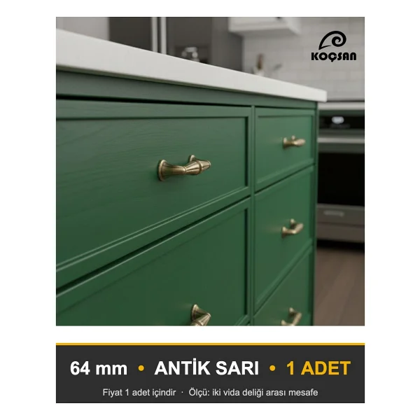 KOÇSAN Saltuk Kulp Lüks Country Mutfak Mobilya Dolap Çekmece Kulpu Antik Sarı 64 mm - Görsel 3