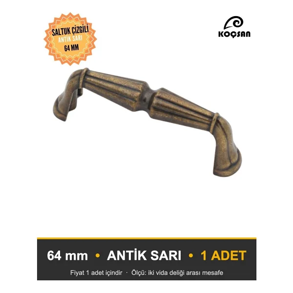 KOÇSAN Saltuk Kulp Lüks Country Mutfak Mobilya Dolap Çekmece Kulpu Antik Sarı 64 mm - Görsel 5
