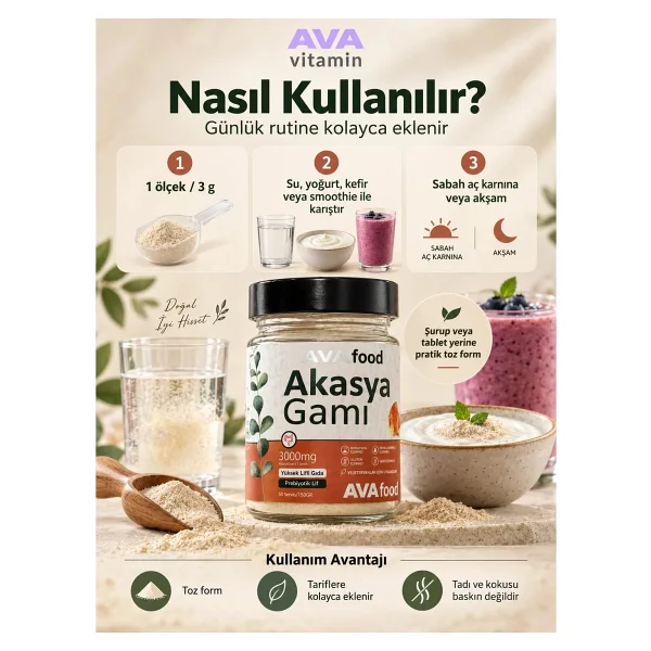 Akasya Gamı Prebiyotik Lif Kaynağı Saf Temiz Içerik 150 Gram Ava Vitamin Food - Görsel 7
