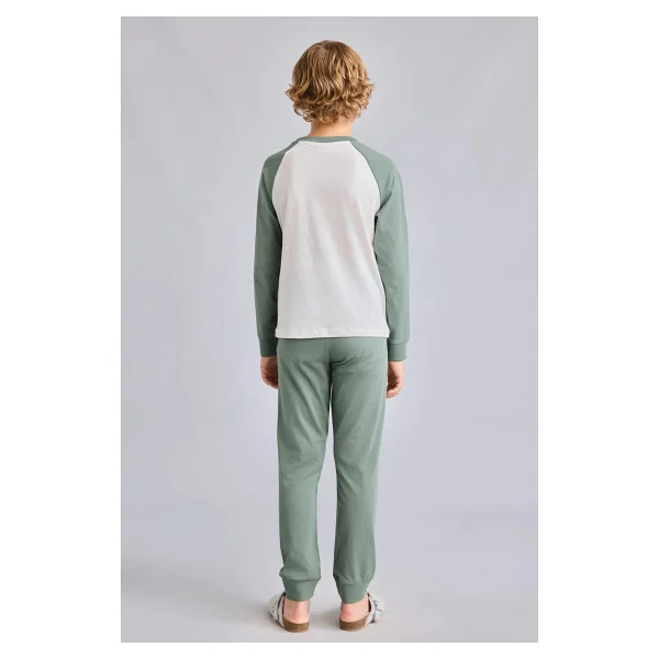 DeFacto %100 Pamuk Bisiklet Yaka Reglan Uzun Kollu Üst Lastik Paça Alt 2'li Pijama Takımı Erkek Çocuk I1443A826AU - Haki-KH458 - 13 - 14 Yaş - Görsel 6