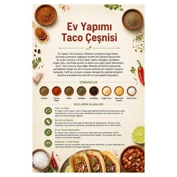 TOS The Organic Spices Ev Yapımı Taco Çeşnisi 250 gr Homemade Taco Seasoning - Premium Quality Baharat Karışımı - Görsel 3