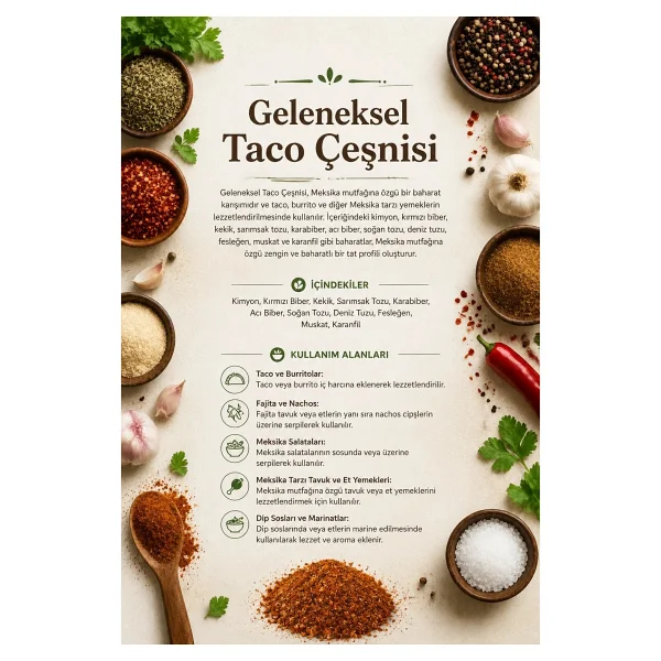 TOS The Organic Spices Geleneksel Taco Çeşnisi 250 gr Traditional Taco Seasoning - Premium Quality Baharat Karışımı - Görsel 3