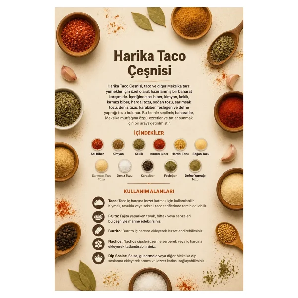 TOS The Organic Spices Harika Taco Çeşnisi 500 gr Awesome Taco Seasoning - Premium Quality Baharat Karışımı - Görsel 3