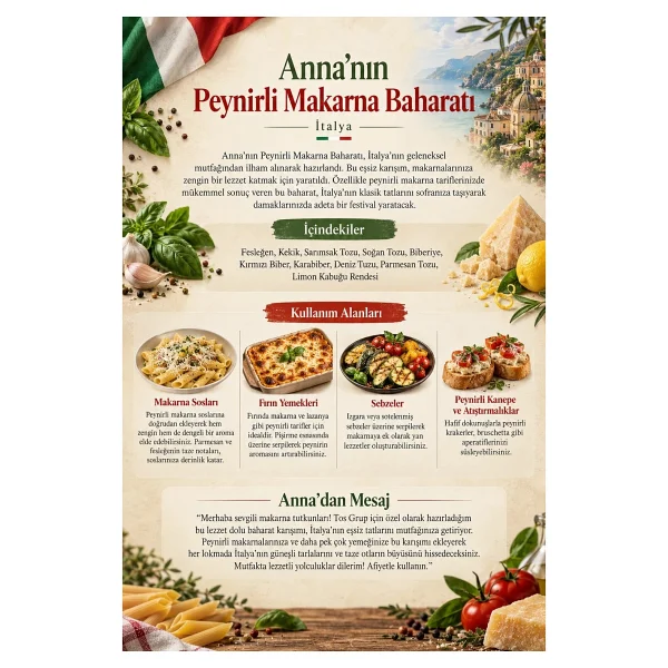 TOS The Organic Spices Anna'nın Peynirli Makarna Baharatı 500 gr - Görsel 3