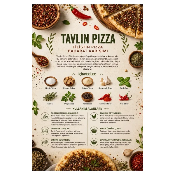 TOS The Organic Spices Tavlin Pizza Filistin Pizza Baharat Karışımı 100 gr Palestinian Pizza Spice Blend - Premium Quality - Görsel 3