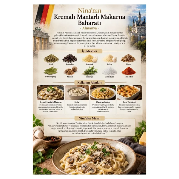 TOS The Organic Spices Nina'nın Kremalı Mantarlı Makarna Baharatı 250 gr - Görsel 3