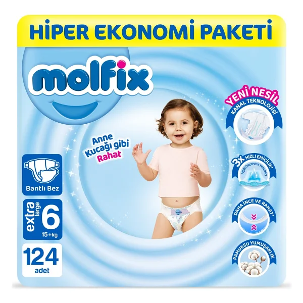 Molfix 6 Numara Extra Large 124'lü Bebek Bezi - Görsel 10