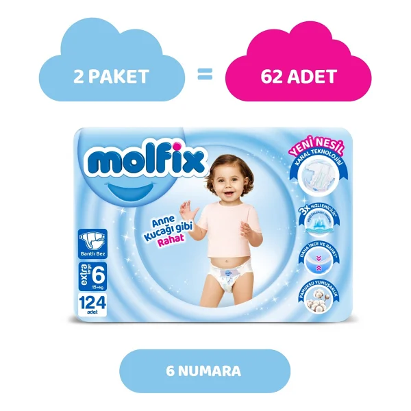 Molfix 6 Numara Extra Large 124'lü Bebek Bezi - Görsel 2