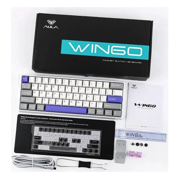 Aula WIN60 HE Max Mavi RGB %65 TKL Graywood Magnetic Switch Kablolu Mekanik Oyuncu Klavyesi - Görsel 10