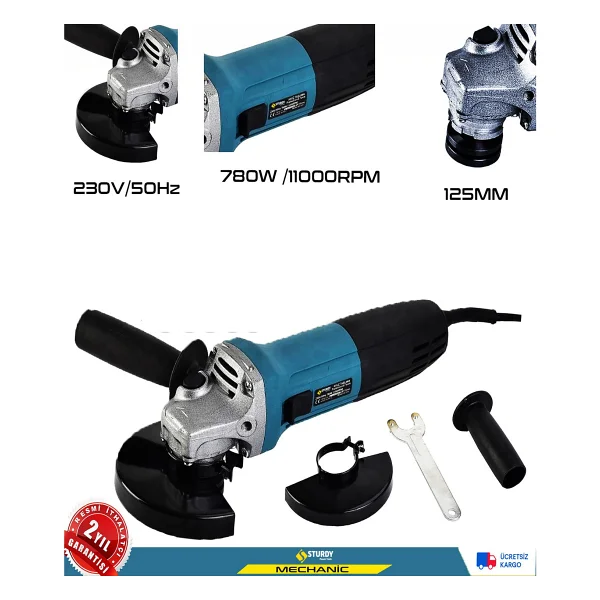 Sturdy 125 mm Devir Ayarlı 780 W Avuç Içi Taşlama Makinası - Görsel 2