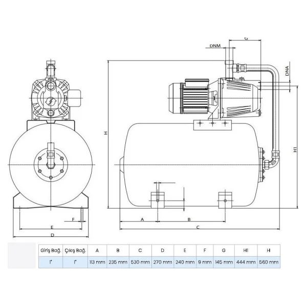 Wilo Initial Aqua SPG 25-3.45 25 lt 1 Hp Yatay Tanklı Hidrofor - Görsel 2
