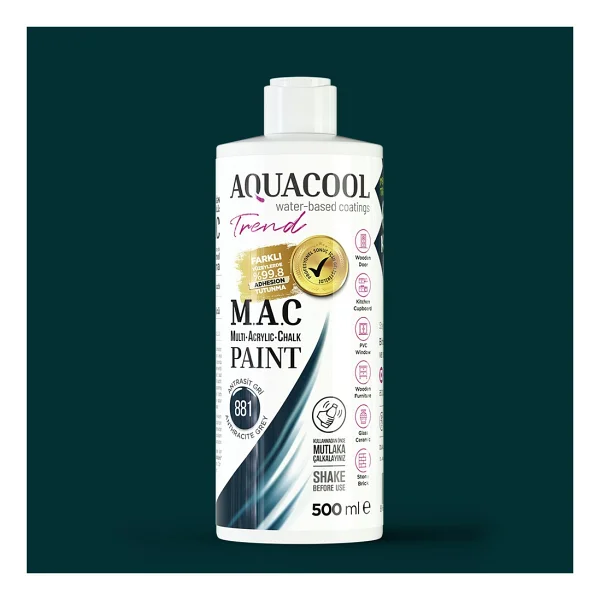 Aquacool Trend M.A.C Su Bazlı Akrilik Dönüşüm Boyası 500 ml. Antrasit Gri 881 - Görsel 2