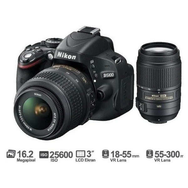 Nikon D5100 + 18-55mm + 55-200mm Lens DSLR Fotoğraf Makinesi - Görsel 2