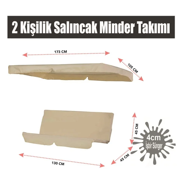 Vip Home Concept Vip Bahçe Salıncağı Minder Seti 2 Kişilik Tenteli Salıncak Minder Seti Krem Renk - Görsel 2