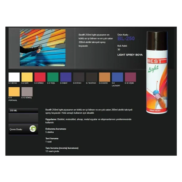 Best Light Akrilik Takviyeli Sprey Boya 250 ml Kahverengi - Görsel 2