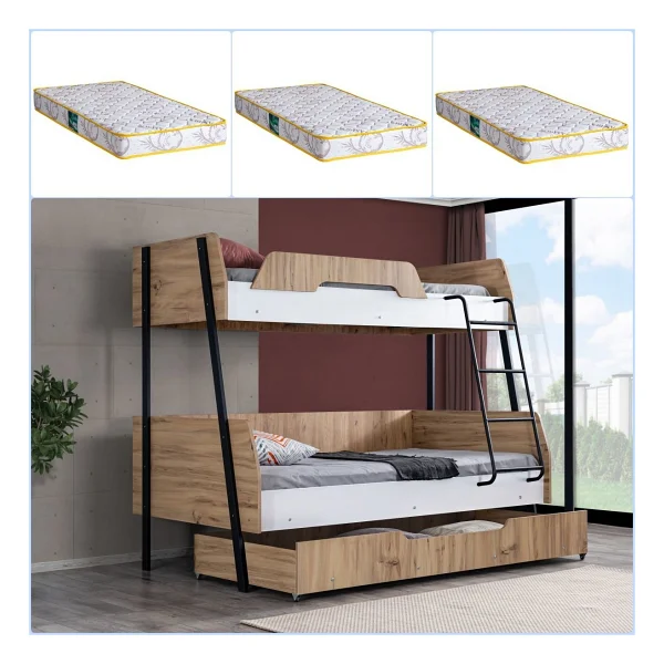 Setay Alba Yavrulu Geniş Ranza, Beyaz + 3 Adet Comfort Yatak - 120 x 200 cm - Görsel 6