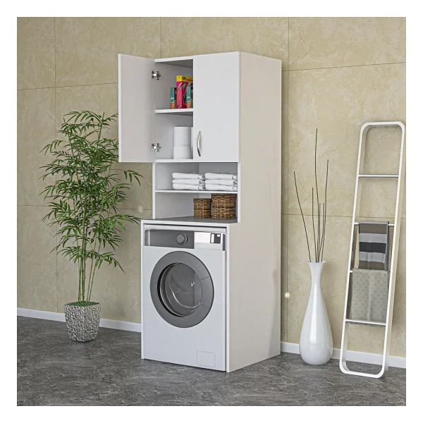 Redline Mobilya Çamaşır Makinesi Dolabı, Banyo Dolabı, 4 Raflı, Kapaklı, Beyaz Dolap - Görsel 4