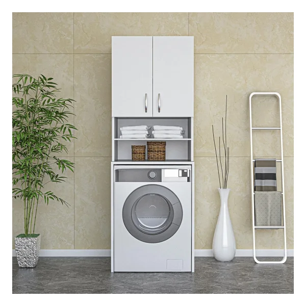 Redline Mobilya Çamaşır Makinesi Dolabı, Banyo Dolabı, 4 Raflı, Kapaklı, Beyaz Dolap - Görsel 2