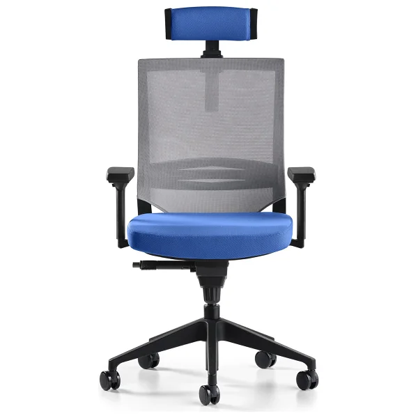 Bürotime Cozy Başlıklı 3D Kol Plastik Ayaklı Çalışma Koltuğu Mavi-Gri - Görsel 6