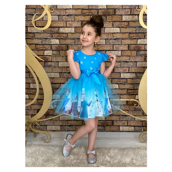 Neşeli Bebek Frozen Elsa Mavi Elbise Kız Çocuklar İçin Özel Olaylarda Şık ve Rahat Tasarım - 7 Yaş - Görsel 5