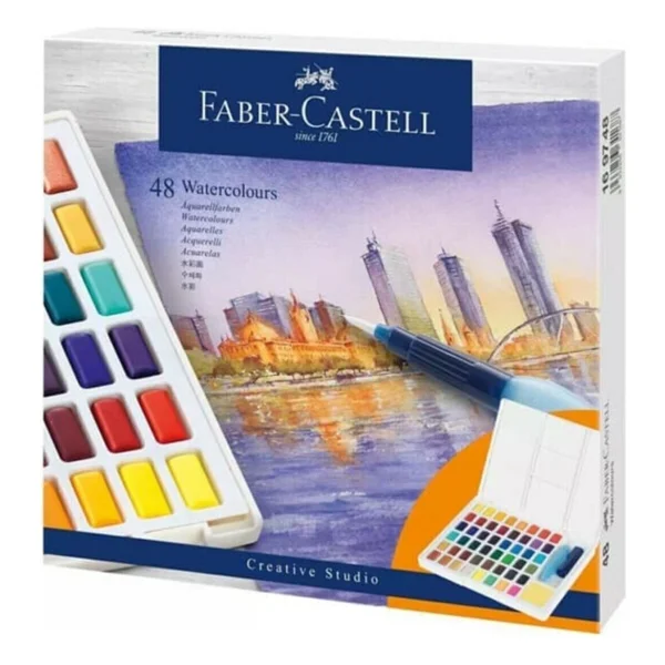 Faber-Castell Faber Castell Creative Watercolor Tablet Sulu Boya Seti 48 Renk Su Hazneli Fırça - Renkli - Görsel 3