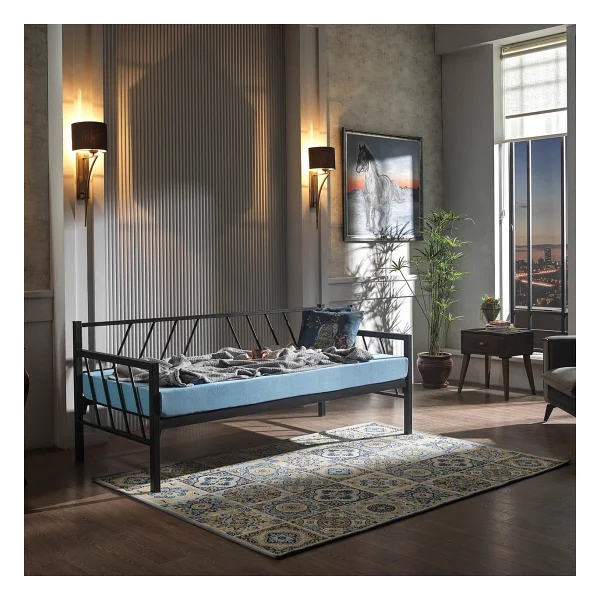 Unimet Glory Daybed Tek Kişilik Sedir Divan Metal Karyola 90 x 200 cm - Siyah - Görsel 8