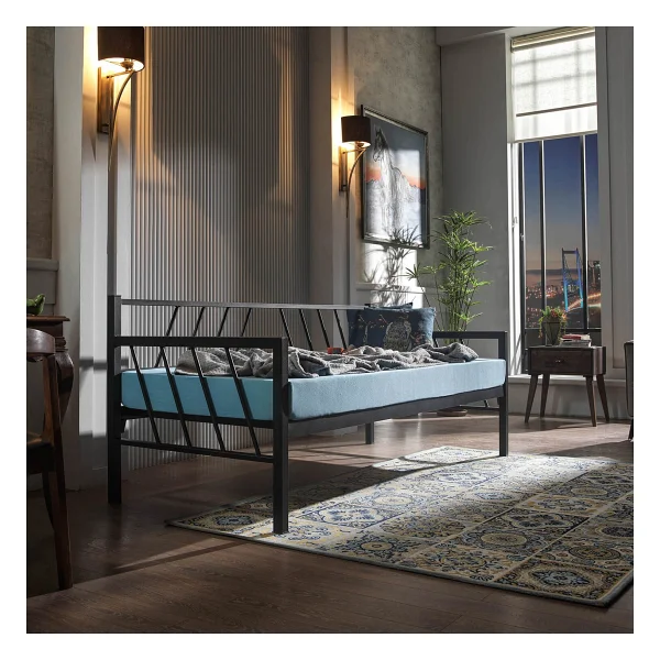 Unimet Glory Daybed Tek Kişilik Sedir Divan Metal Karyola 90 x 200 cm - Siyah - Görsel 4