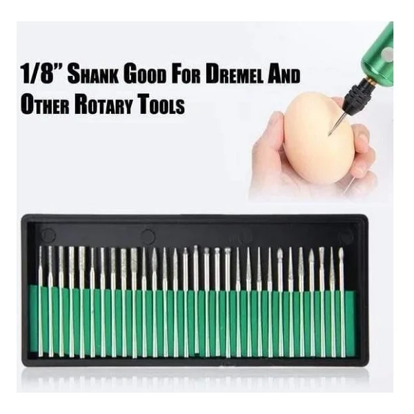 Elmas Freze Taşlama İğne Zımpara 30lu Set 2.35mm 3mm Dremel Hobi - Görsel 2