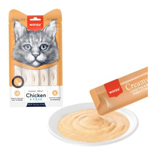 Wanpy Tavuklu ve Yengeçli 5x14 gr Krema Kedi Ödül Maması - Görsel 5