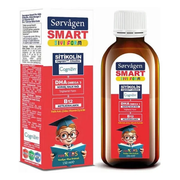 Sorvagen Smart Kids Sitikolin DHA Omega 3 ve B12 150 ml Şurup - Görsel 4
