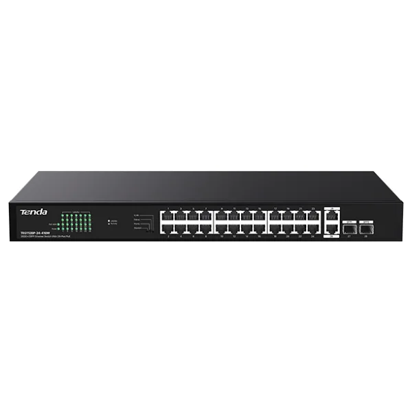 Tenda TEG1128P-24-410W 24 Port 10/100/1000 PoE 2 Port Uplink +2 SFP 410W Yonetilemez Rack Mount Switch - Görsel 4