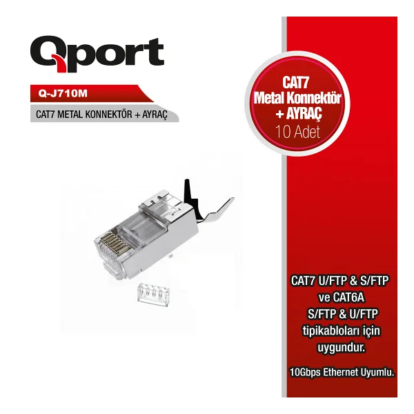 Qport Q-J710M CAT7/CAT6A Metal&Ayraçlı RJ45 Konnektör 10'LU - Görsel 2