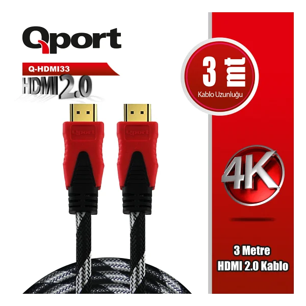 Qport Q-HDMI33 HDMI Kablo 3MT Ver 2.0 4K Altın Uçlu - Görsel 2