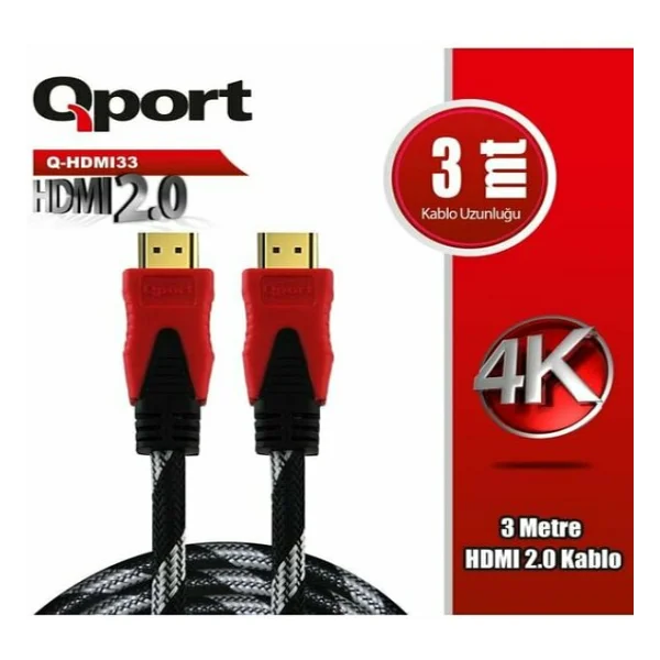 Qport Q-HDMI33 HDMI Kablo 3MT Ver 2.0 4K Altın Uçlu - Görsel 3