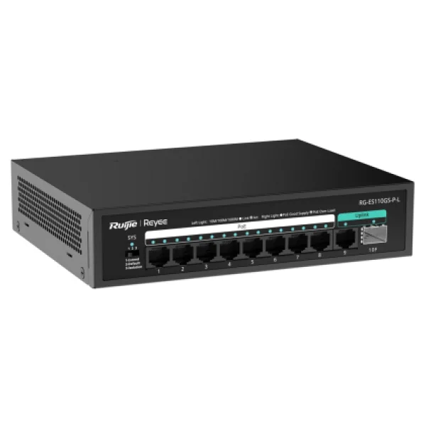 Ruijie Reyee RG-ES110GS-P-L 8 Port 10/100/1000 8 Port PoE 1XGE Uplink 1 X SFP 120W Yonetilemez Desktop Switch - Görsel 3