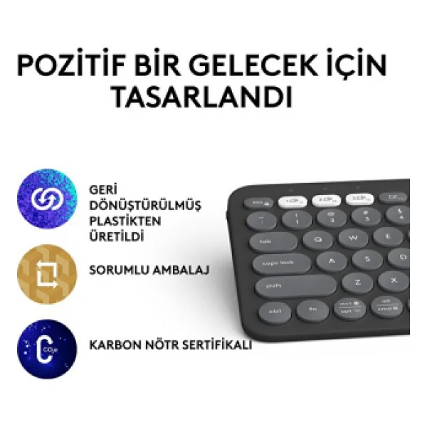 Logitech Pebble Keys 2 K380s 920-011859 Siyah Tkl Q Kablosuz Klavye - Görsel 8