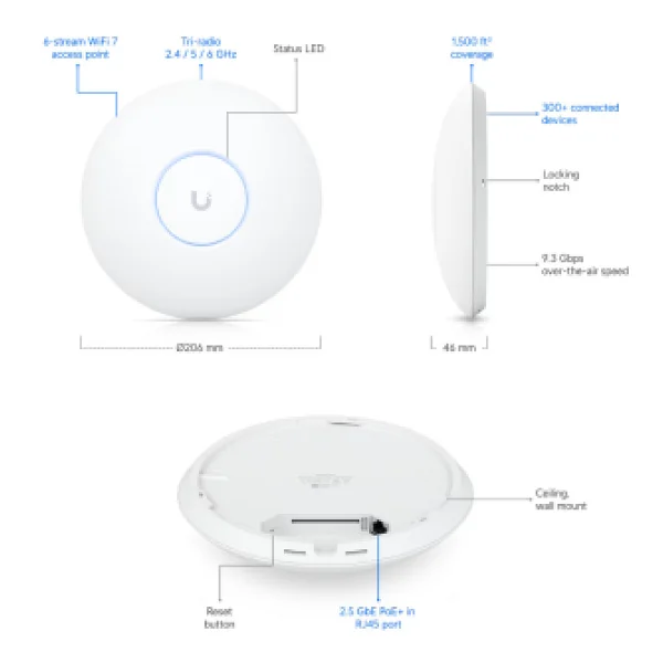 Ubiquiti Unifi U7 Pro 7300 Mbps İç Ortam Access Point - Görsel 7