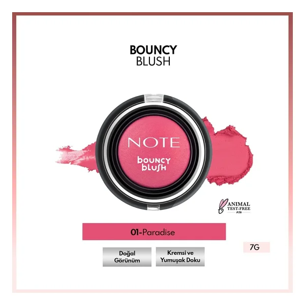 Note Bouncy Blush 01 Paradise Krem Allık - Görsel 2